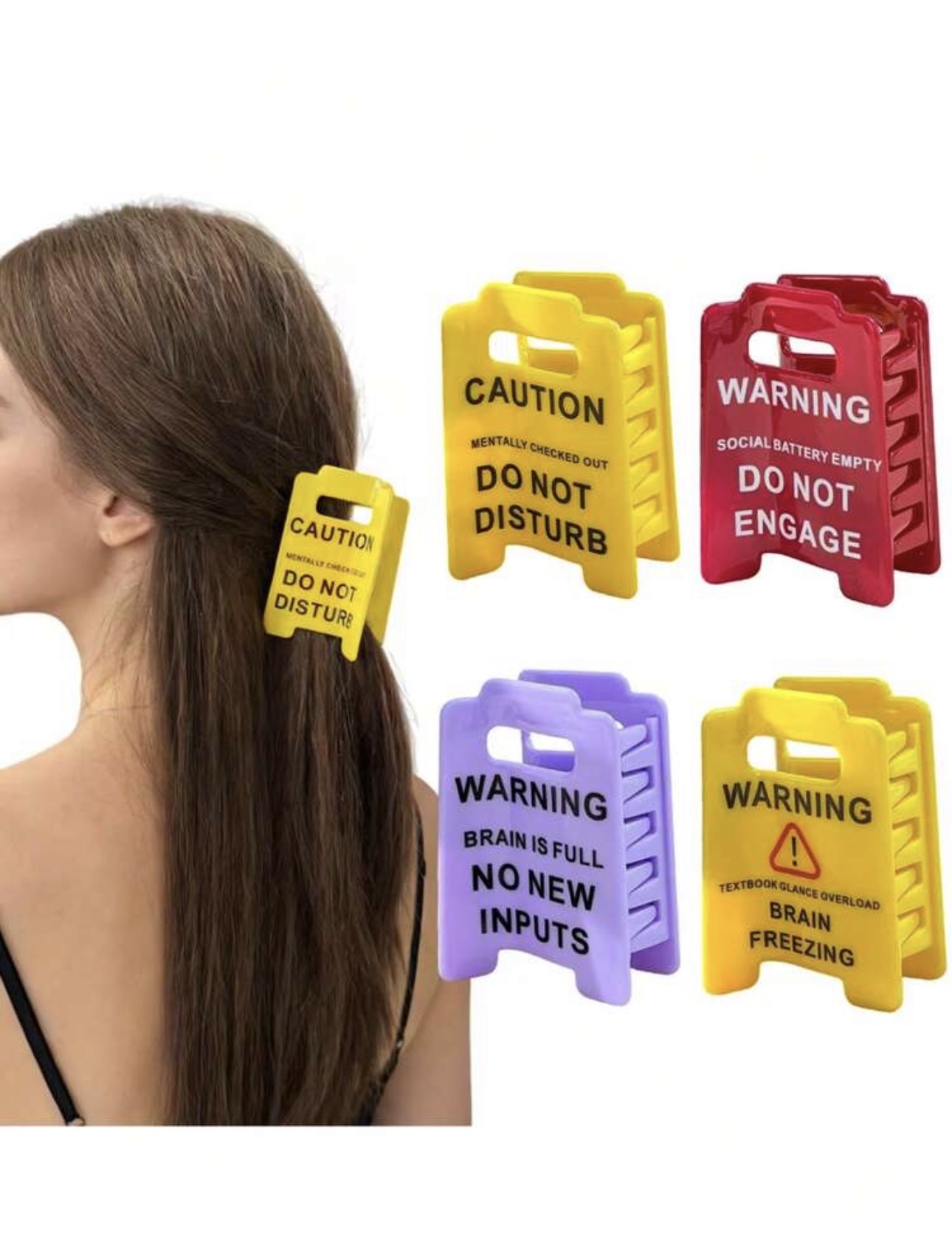1pc Women's Overstimulated Caution Sign Hair Claw Clip