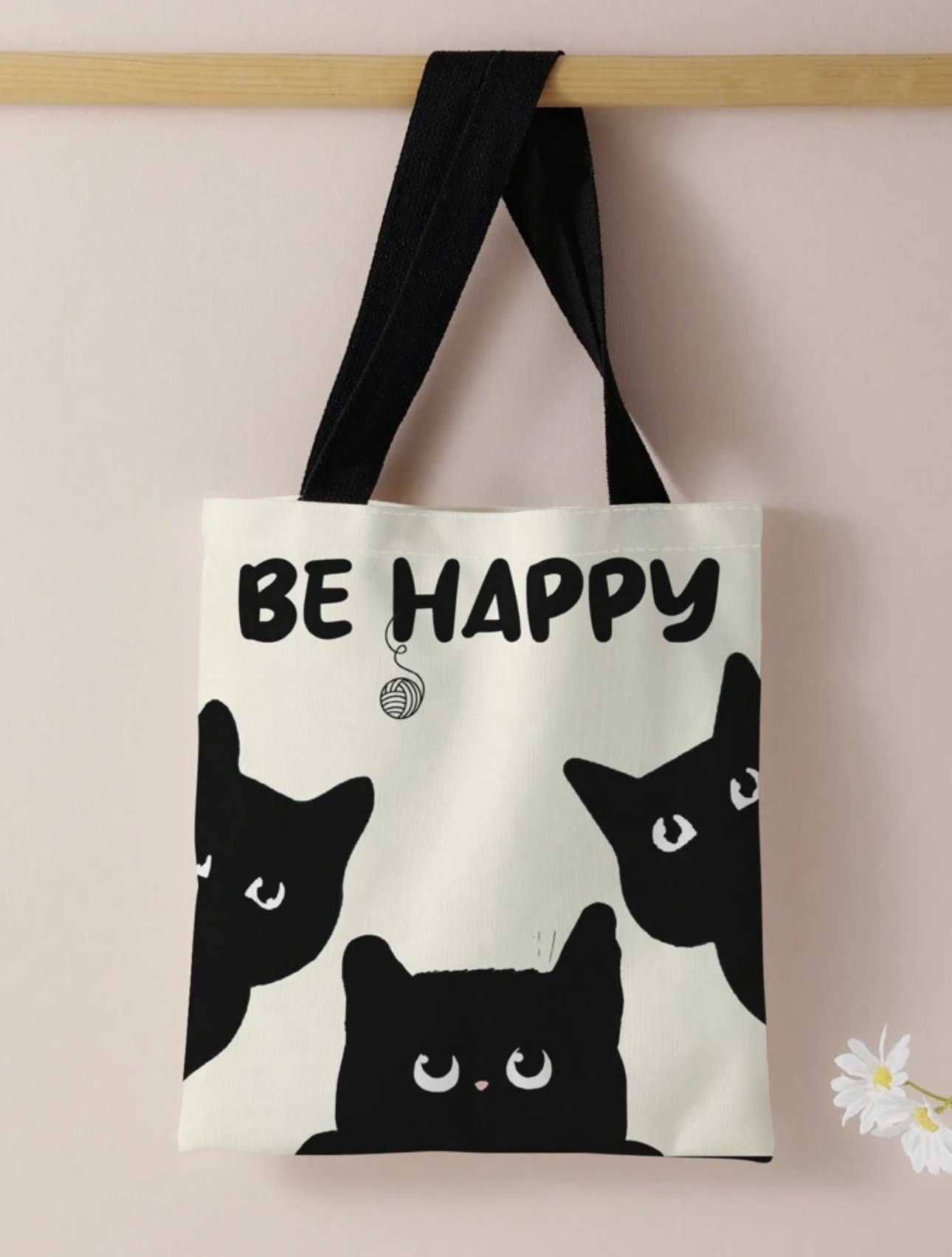 “Be Happy” Canvas Tote Bag — alternate