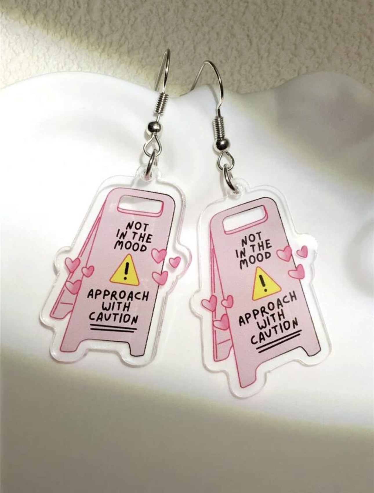Pink Warning Sign Acrylic Earrings