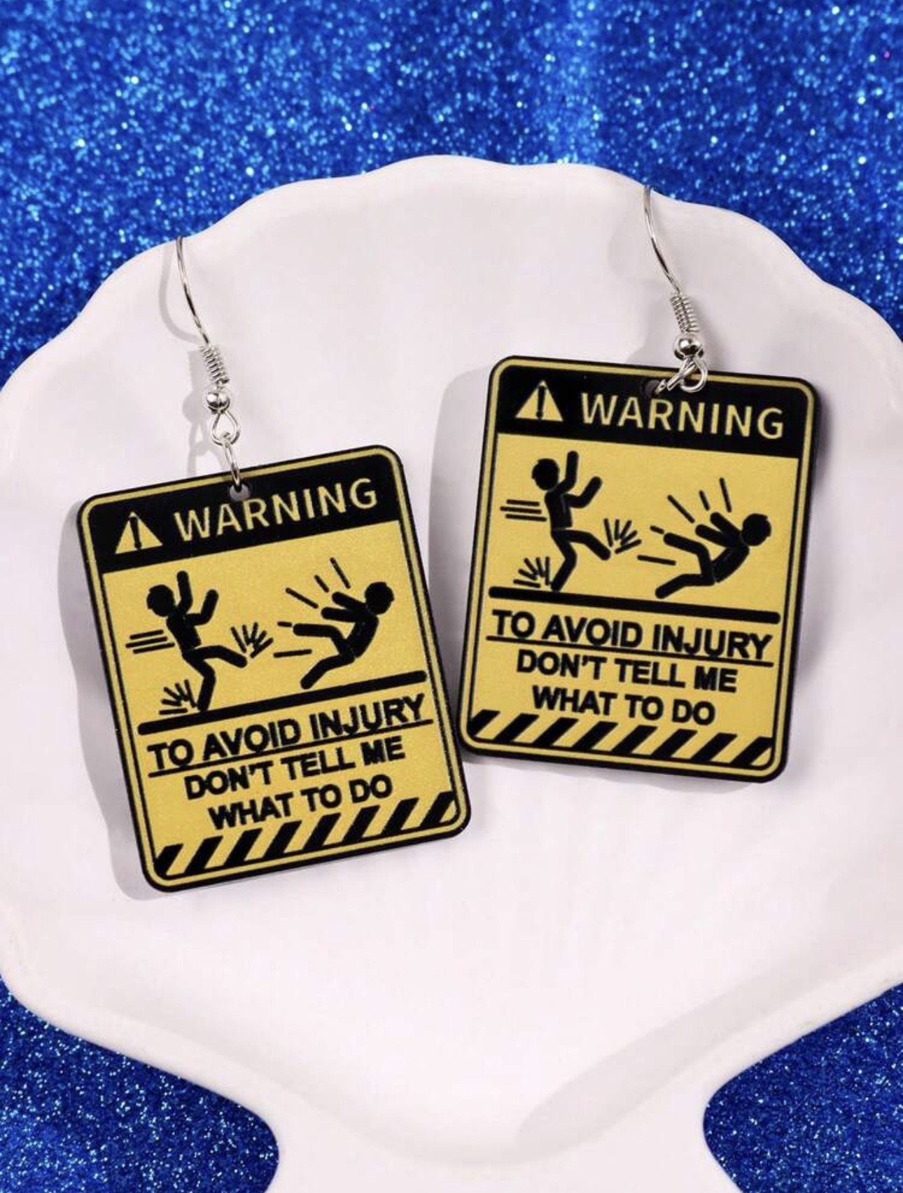 Warning Sign Acrylic Dangle Earrings