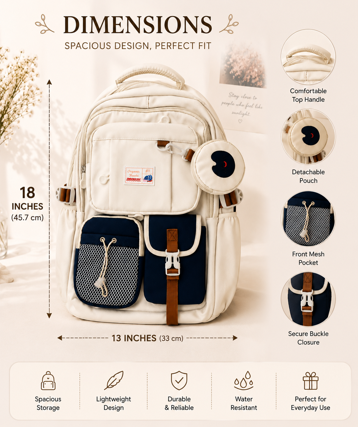 Multi-Pocket Travel & School Backpack with Detachable Pouch — alternate