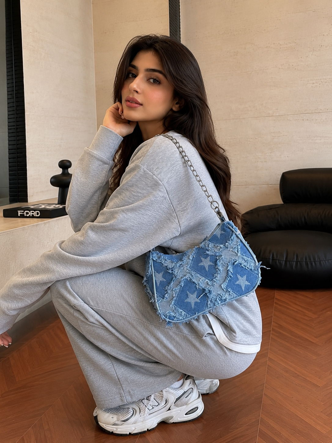 Vintage Star Patch Denim Shoulder Bag — alternate