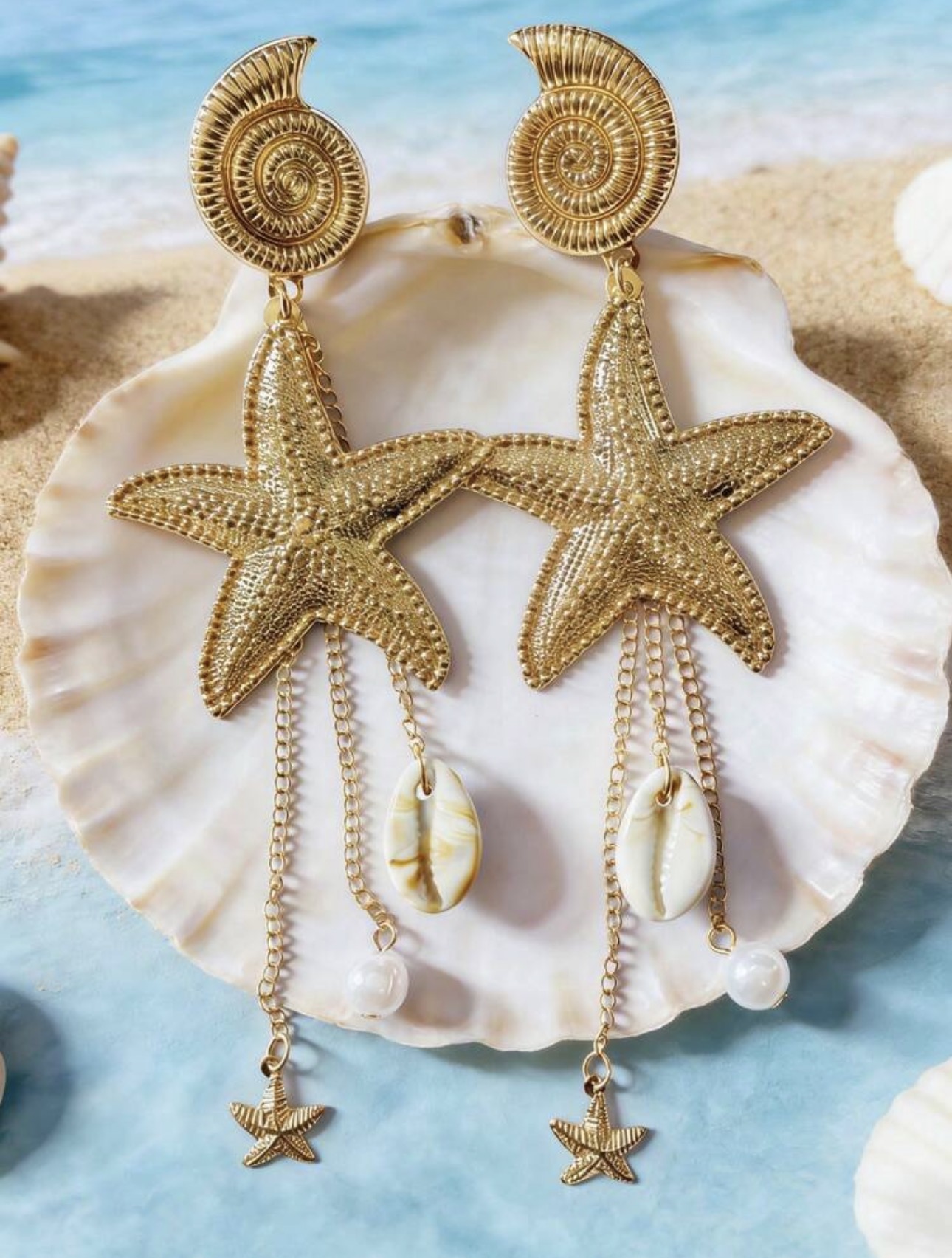 Starfish Seashell Dangle Earrings